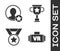 Set Virtual reality glasses, Premium create account screen, Medal and Award cup icon. Vector