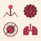 Set Virus cells in lung, Bacteria bacteriophage, Virus and Stop virus icon. Vector