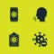 Set Virus statistics on mobile, Negative virus, Clipboard with blood test results and Man coughing icon. Vector