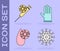 Set Virus, Syringe and virus, Blood test and virus and Medical rubber gloves icon. Vector