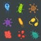 Set viruses and bacteria. microscopic organisms. isolated on dark background