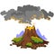 A set of volcanoes of varying degrees of eruption, a sleeping or awakening dangerous vulcan, salute from magma ashes and
