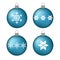 Set volume blue christmas balls with snowflakes star vector