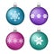 set volume blue purple pink turquoise christmas balls with snowflakes star vector