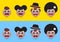 Set of volume brown woman, man, kids emoji. Funny expressing soc