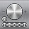 Set of volume sound control button, round metal buttons with basic audio symbols and with brushed texture