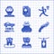 Set Wallet, Kidnaping, Money laundering, Police shotgun, Arson home, Car theft, Murder and Thief mask icon. Vector