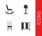 Set Wardrobe, Armchair, Chair and Floor lamp icon. Vector