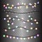Set of warm light colorful lamps garlands, festive decorations. Glowing christmas lights on transparent