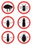 Set of warning signs with insects. Pests. Vector illustration