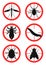 Set of warning signs with insects. Pests. Vector illustration