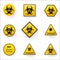 Set of warning stop signs with virus inside, stop symbol with coronavirus, prohibition sign with covid 19, Stop Virus