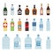 Set of water and alcohol bottle icon on white background.