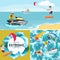 Set of water extreme sports backgrounds, isolated design elements