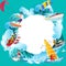 Set of water extreme sports backgrounds, isolated design elements for summer vacation activity fun concept, cartoon wave