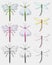 Set with water striders and dragonflies. Colored and monochrome