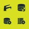 Set Water tap, Server setting, Setting database server and Database protection icon. Vector