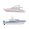 Set of water transport. Side view of luxury yachts cartoon vector illustration