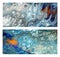 Set of watercolor abstract acrylic marine space backgrounds