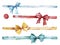Set of watercolor bows. Multi-colored bows for decorating postcards.