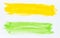 Set of watercolor brush strokes of green and yellow paint on white background. Watercolor abstract texture