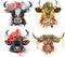 Set of watercolor bulls on white background.