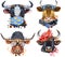 Set of watercolor bulls on white background.