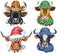 Set of watercolor bulls on white background.