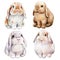 set of watercolor bunnies on an isolated white background, cute animal illustration