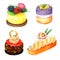 Set of watercolor Cakes. Vector watercolor, Hand drawn for Greeting Card,