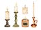 Set of watercolor candles, candleholders illustration