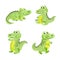 Set of watercolor cartoon crocodiles. Vector illustration of alligators