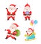 set of watercolor character of Santa Claus