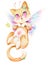 Set of watercolor cliparts. Cute mystical cats. Witch cats in a hat, a ghost cat, an angel cat and a demon, a fairy cat