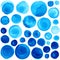 Set of watercolor cobalt blue, ultramarine circles