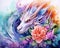 set of watercolor dragons and flowers.