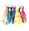 Set of watercolor dresses on hangers, fashion illustration