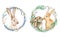 Set Watercolor Easter bunny with floral wreath