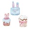 Set of watercolor Easter sweets, pastries