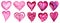 Set of watercolor hearts icon collection. Hand drawn various red pink hearts isolated on white background. Wedding or