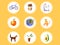 Set of watercolor icons. Hand painted bright illustrations isolated on white circles. Collection of signs