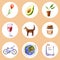 Set of watercolor icons. Hand painted trendy illustrations isolated on white circles. Collection of signs perfect for bloggers