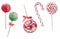 Set watercolor illustration Christmas striped sugar candy
