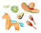 Set of watercolor illustrations cinco de mayo, mexican cuisine, fiesta traditional holiday food and festival symbols travel illust