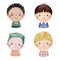 Set of watercolor little boy faces, avatars, kid heads different nationality set 1