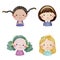 Set of watercolor little girl faces, avatars, kid heads different nationality set 1