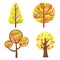 Set of watercolor mosaic autumn trees