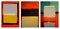 set of watercolor paint canvas wall posters. red, black and golden shapes painting artwork
