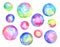 A set of watercolor soap bubbles isolated over white