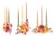 Set of watercolor stylish compositions with candles and autumn flowers, Thanksgiving clipart